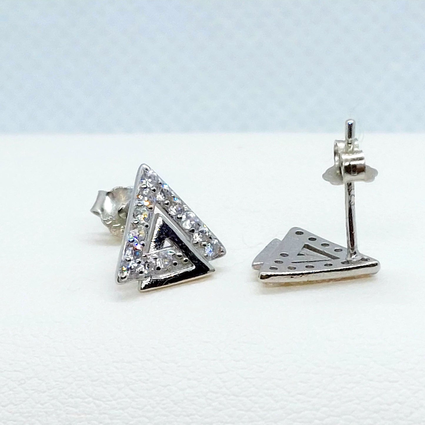 Triangle with Zircon Stud Earrings - Sterling Silver
