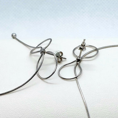 Bowknot Tassel Stud Earrings - Sterling Silver
