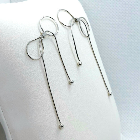 Bowknot Tassel Stud Earrings - Sterling Silver