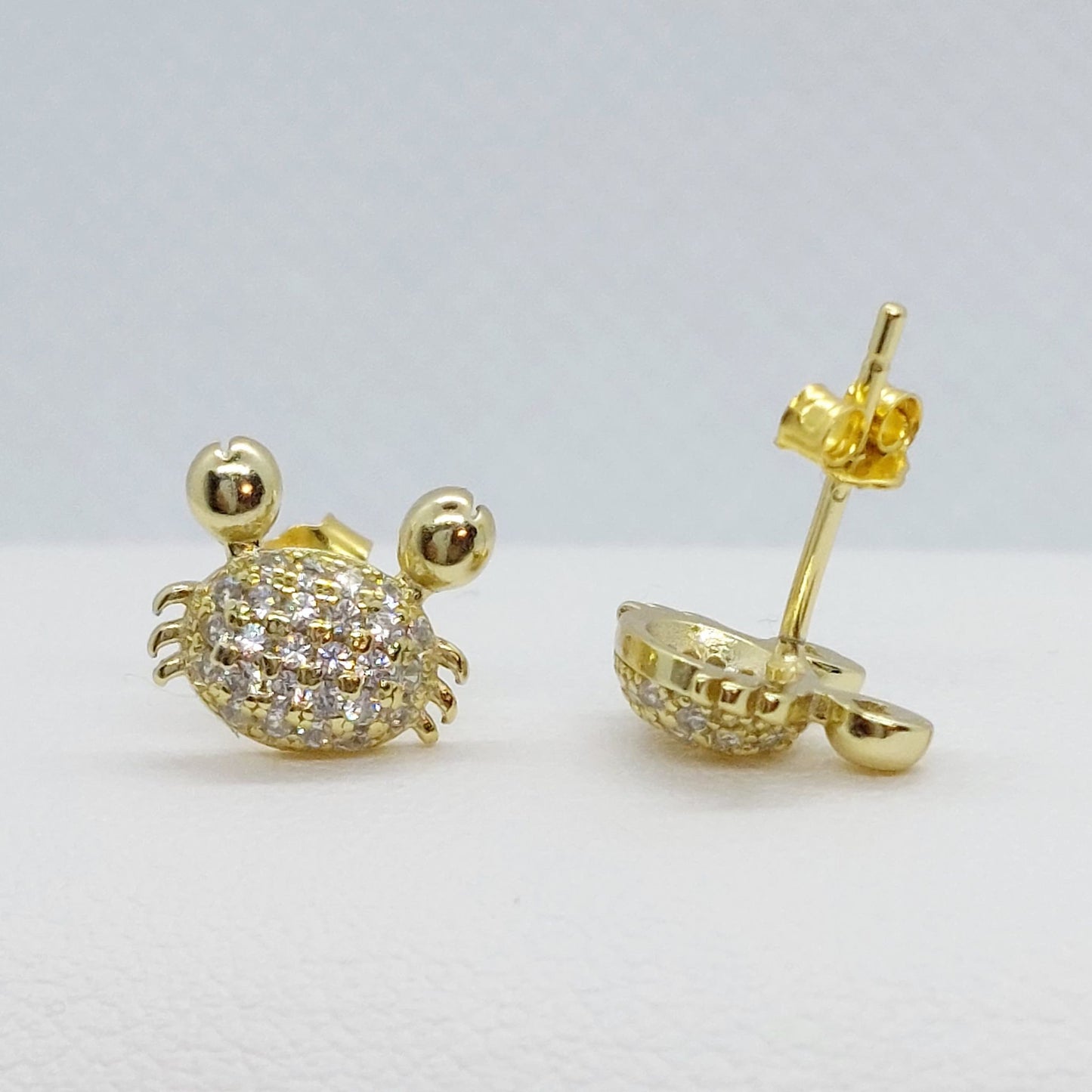 Crab with Zircon Stud Earrings - Sterling Silver Gold Plated