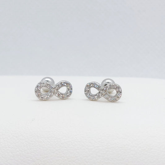 Infinity with Zircon Stud Earrings - Sterling Silver