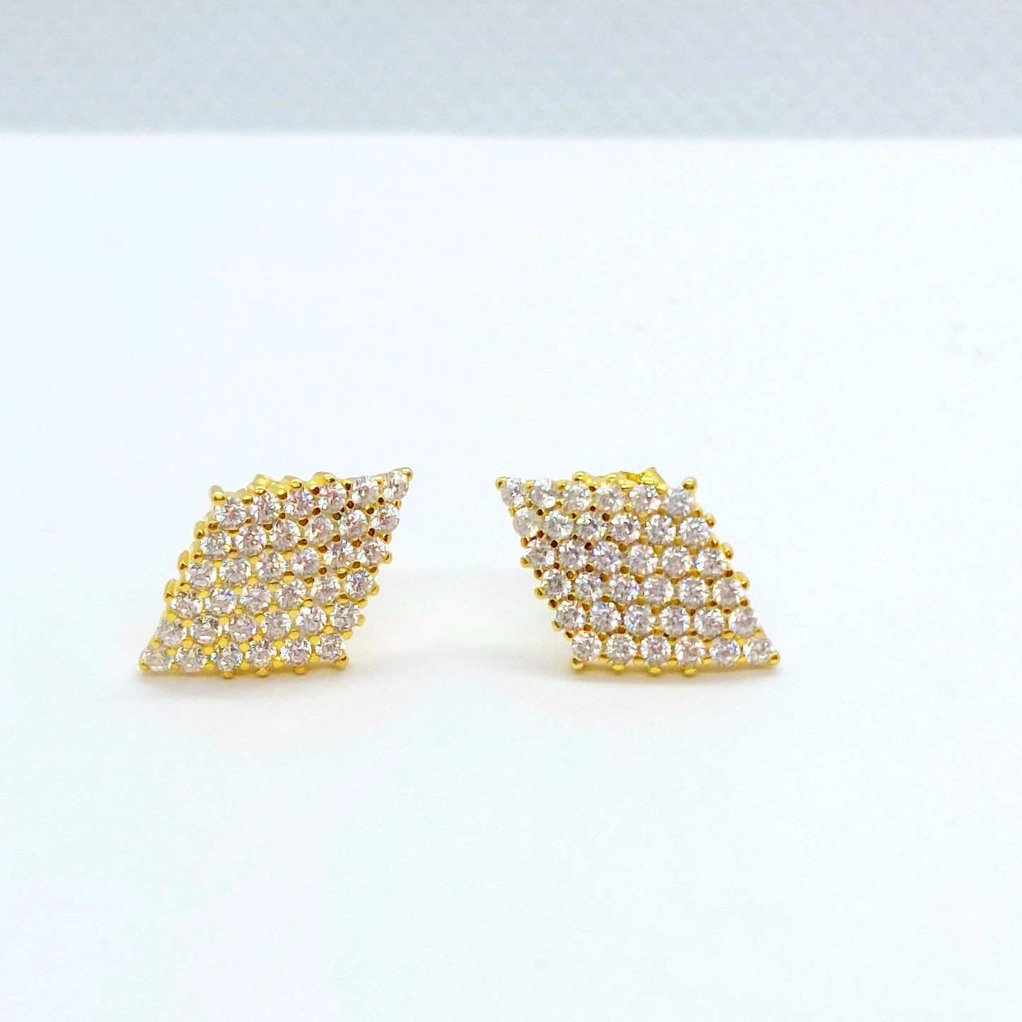 Zircon Stud Earrings - Sterling Silver Gold Plated