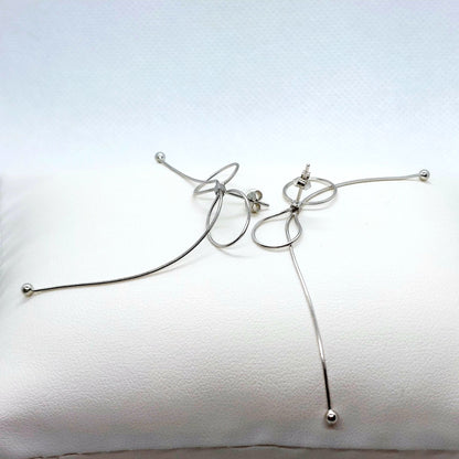 Bowknot Tassel Stud Earrings - Sterling Silver