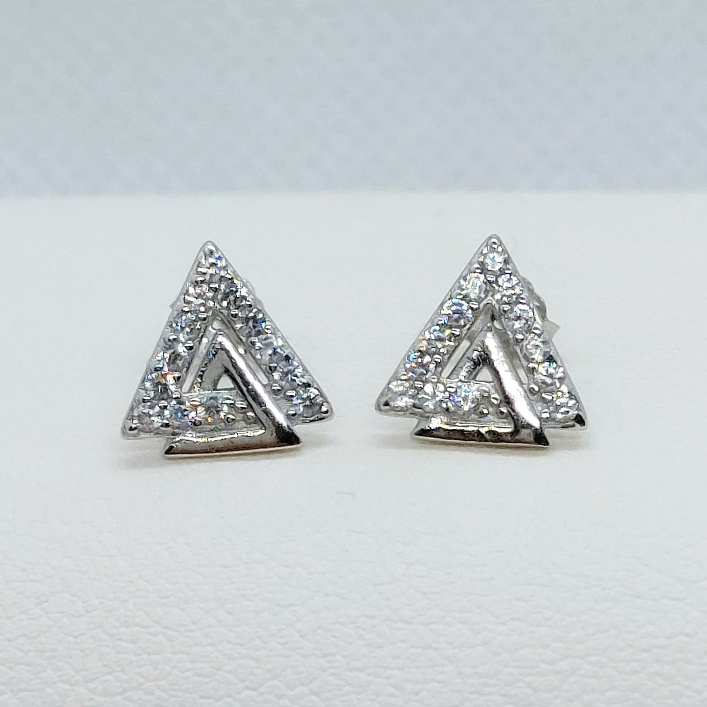 Triangle with Zircon Stud Earrings - Sterling Silver
