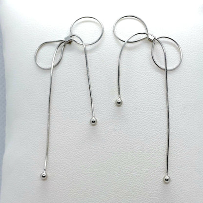 Bowknot Tassel Stud Earrings - Sterling Silver
