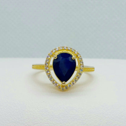 Natural Sapphire Ring in Sterling Silver Gold Plated