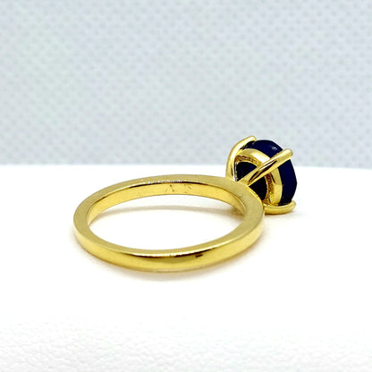 Natural Blue Sapphire Ring in Sterling Silver Gold Plated