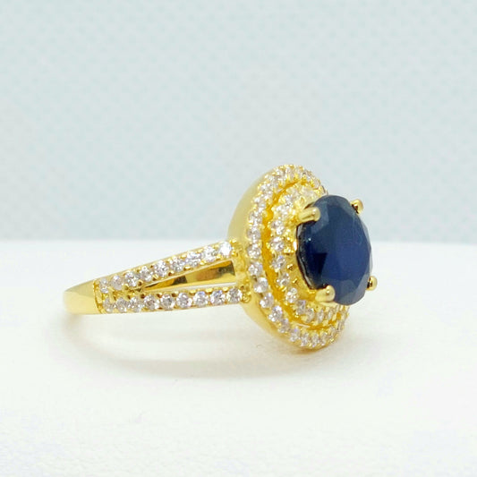 Natural Blue Sapphire Ring in Sterling Silver Gold Plated