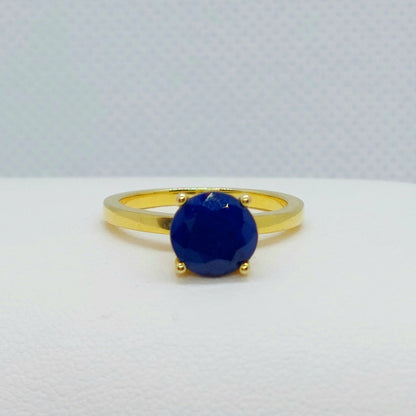 Natural Blue Sapphire Ring in Sterling Silver Gold Plated