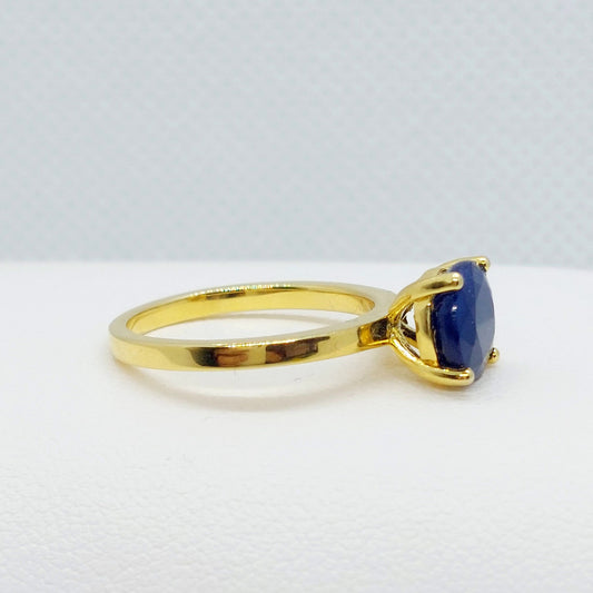 Natural Blue Sapphire Ring in Sterling Silver Gold Plated