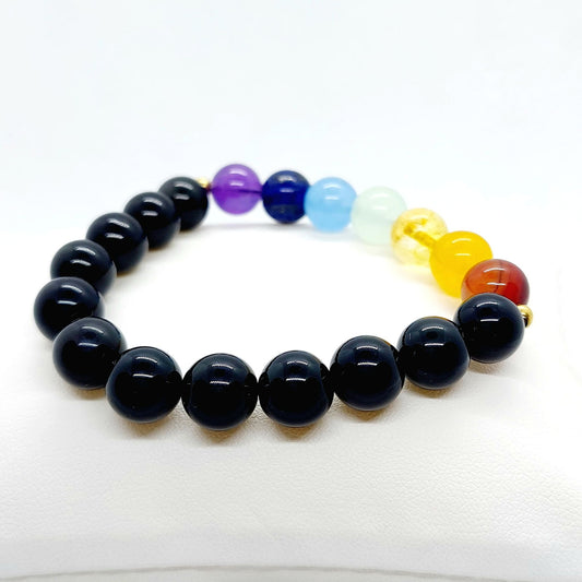 Natural Obsidian with 7 Chakras Bracelet - 10mm