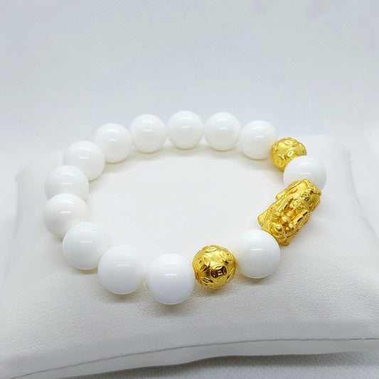 White Porcelain Stone Bracelet in 12mm Stones with Feng Shui