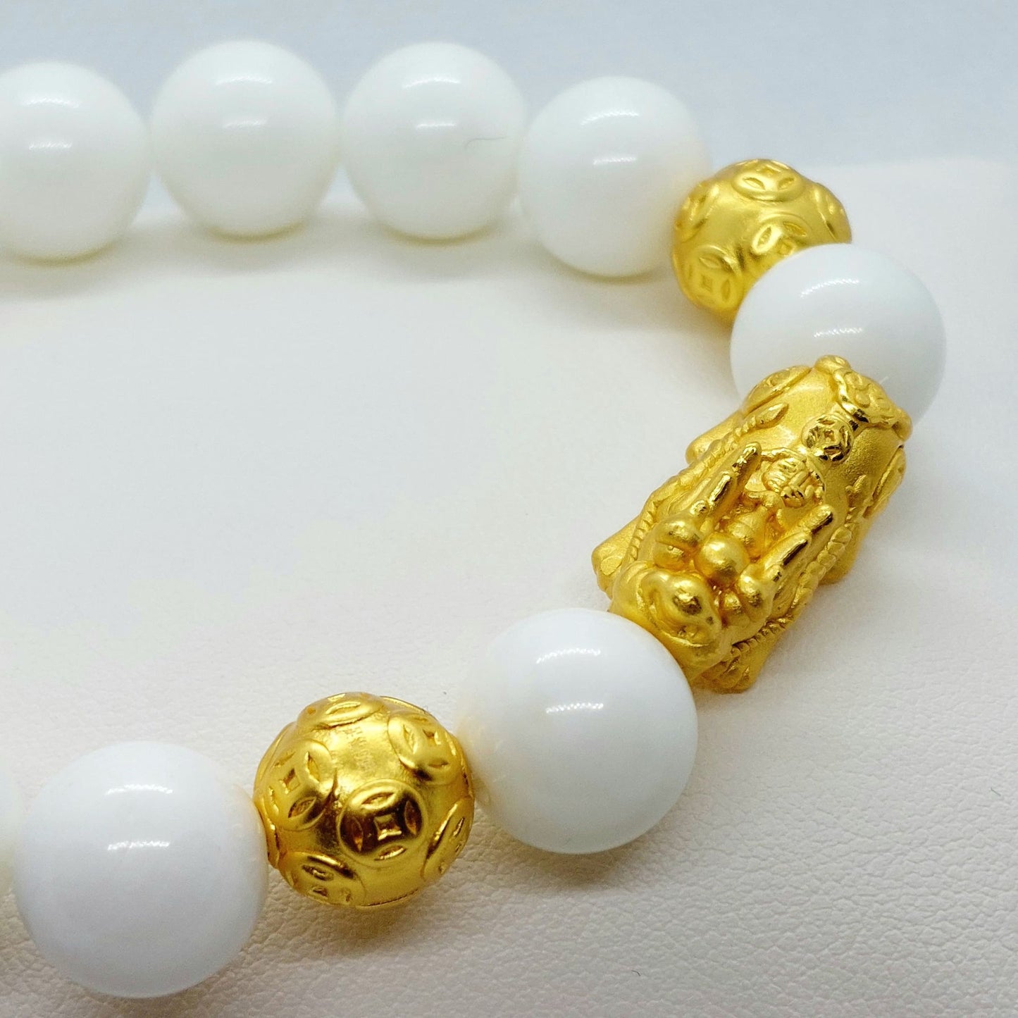 White Porcelain Stone Bracelet in 12mm Stones with Feng Shui