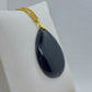 Natural Black Onyx Teardrop Pendant - Stainless Steel Gold Plated Necklace Chain