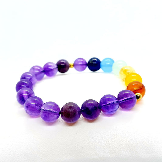 Natural Amethyst with 7 Chakras Bracelet - 10mm