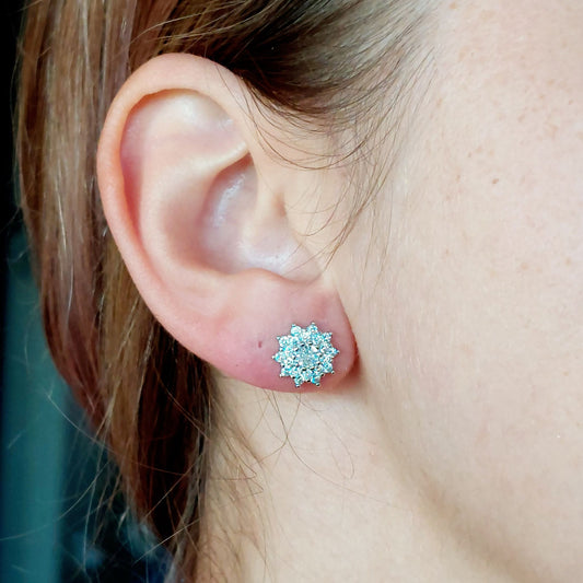 Zircon Snowflake Stud Earrings - Sterling Silver