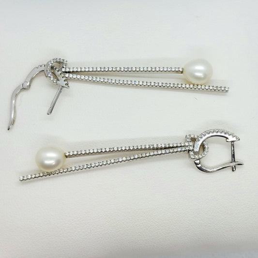 Natural Freshwater Pearl Dangle Earrings - Sterling Silver