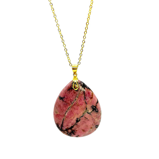Natural Pink Rhodolite Stone Necklace with Stainless Steel Chain