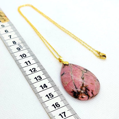 Natural Pink Rhodolite Stone Necklace with Stainless Steel Chain