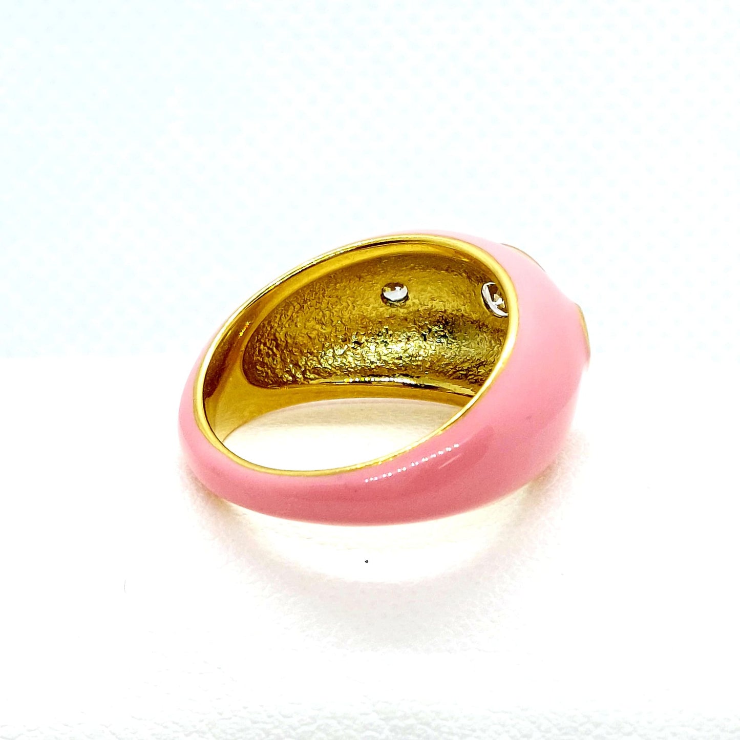 Zircon in Pink Enamel Ring - Stainless Steel Gold Plated
