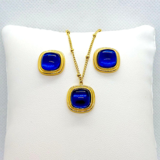 Blue Crystal Set - Stainless Steel Gold Plated