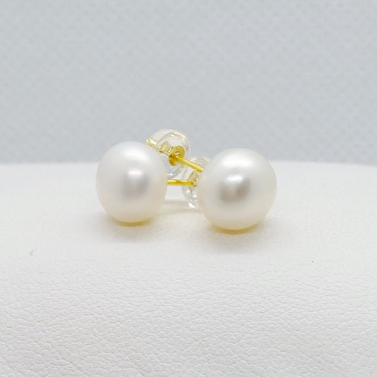 Natural White Pearl Stud Earrings - 8mm - Sterling Silver