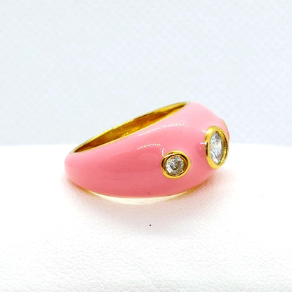 Zircon in Pink Enamel Ring - Stainless Steel Gold Plated