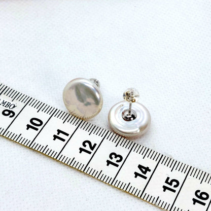 Natural Baroque Button Pearl Stud Earrings - 16mm - Sterling Silver