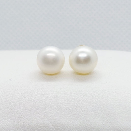 Natural White Pearl Stud Earrings - 8mm - Sterling Silver