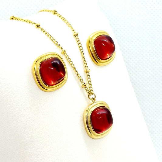 Red Crystal Set - Stainless Steel Gold Plated