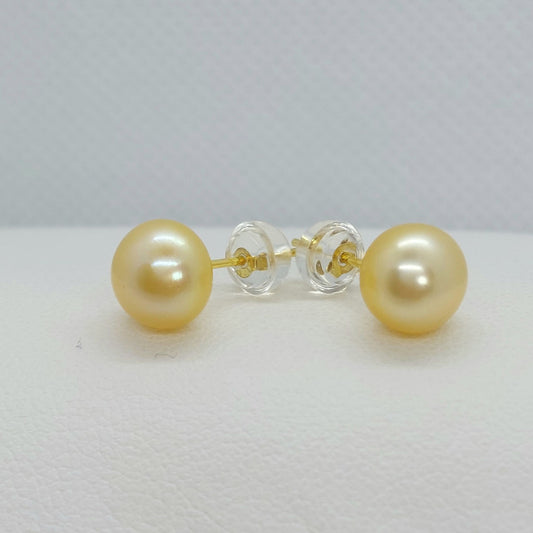 Natural Champagne Pearl Stud Earrings - 8mm - Sterling Silver