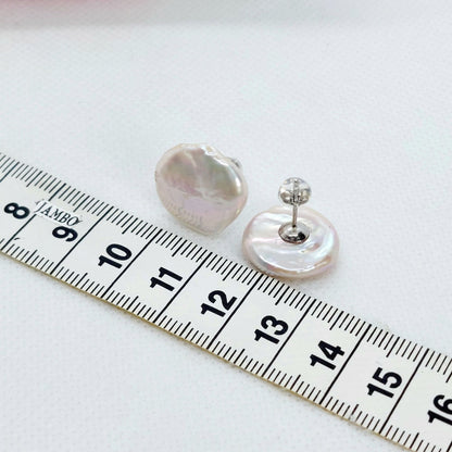 Natural Baroque Button Pearl Stud Earrings - 17mm - Sterling Silver
