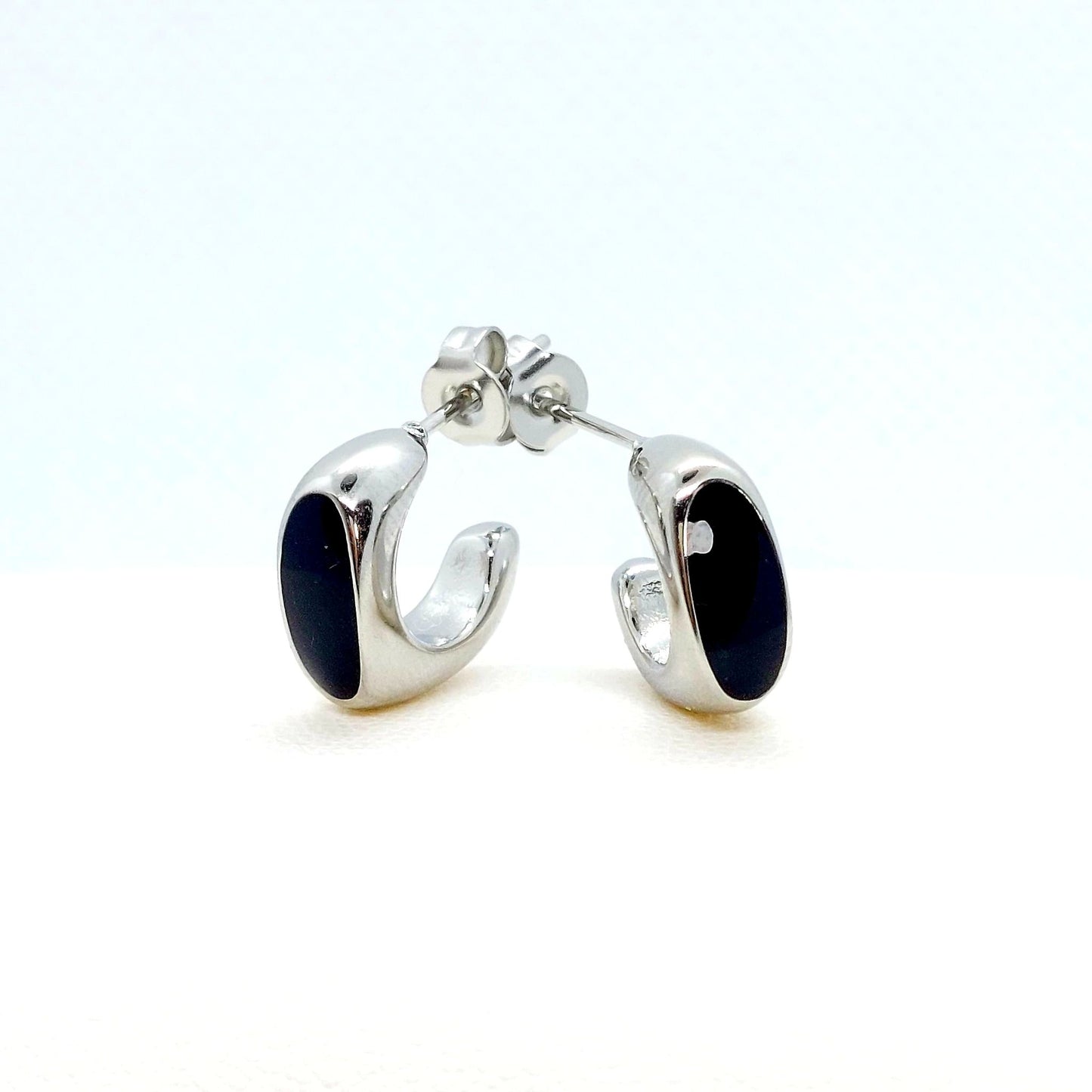 Black Enamel Stainless Steel Stud Earrings
