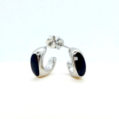 Black Enamel Stainless Steel Stud Earrings