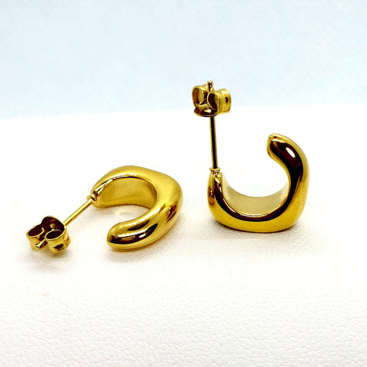 Black Enamel Stainless Steel Stud Earrings - Gold Plated