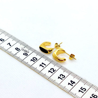 Black Enamel Stainless Steel Stud Earrings - Gold Plated