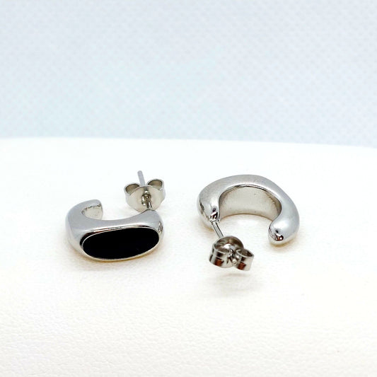 Black Enamel Stainless Steel Stud Earrings