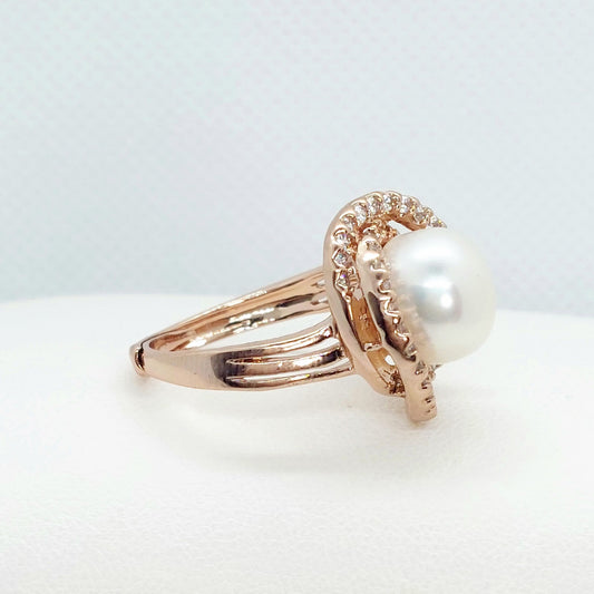 Natural Freshwater Pearl Ring - Sterling Silver Rose Gold Plated - Resizeable
