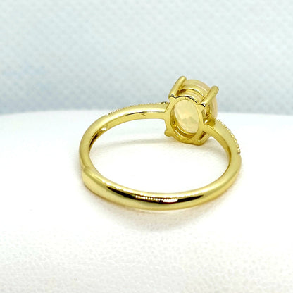 Natural Ethiopian Opal Ring - Sterling Silver Gold Plated - Resizeable