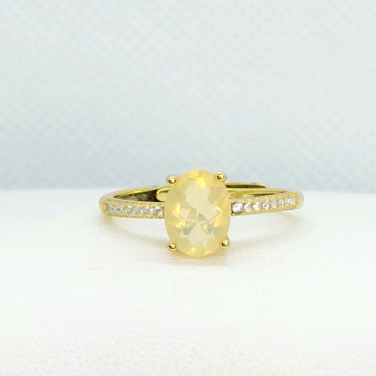 Natural Ethiopian Opal Ring - Sterling Silver Gold Plated - Resizeable