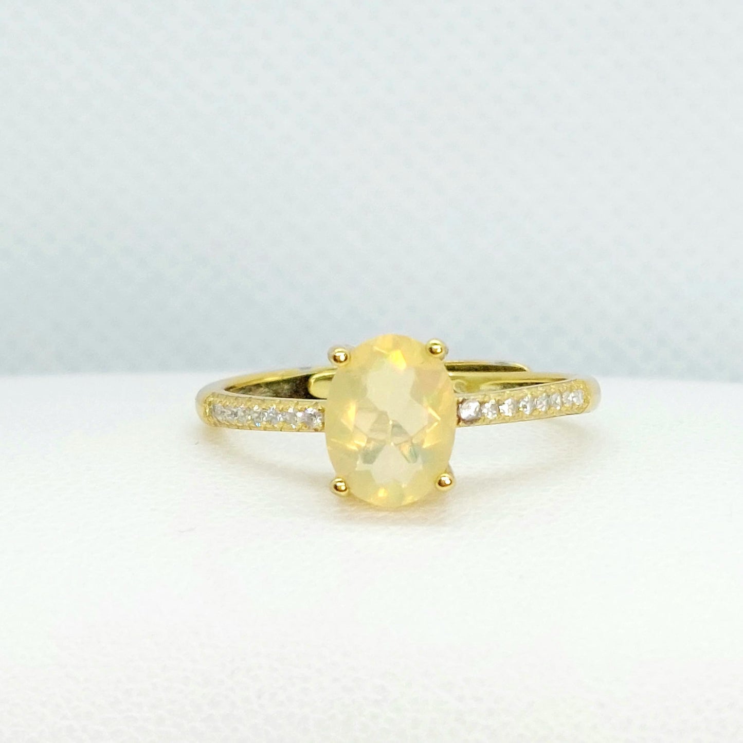 Natural Ethiopian Opal Ring - Sterling Silver Gold Plated - Resizeable