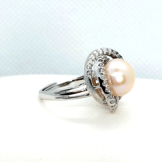 Natural Freshwater Pink Pearl Ring - Sterling Silver - Resizeable