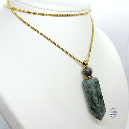 Natural Lapis Lazuli Perfume Bottle Pendant - Stainless Steel Chain Necklace