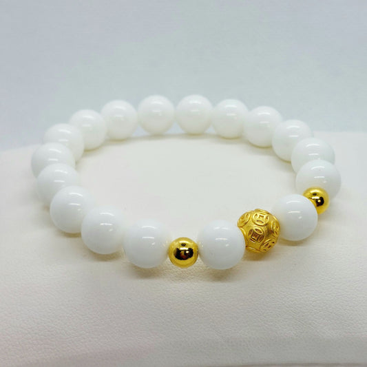 Porcelain with Silver Bead Bracelet in 10mm stones