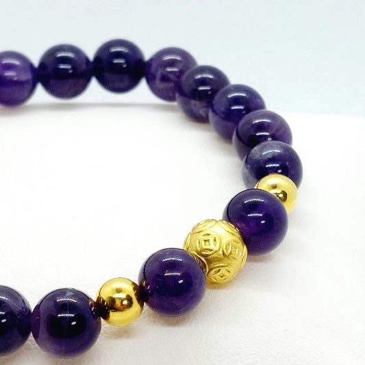 Natural Amethyst with Silver Bead Bracelet - 8mm