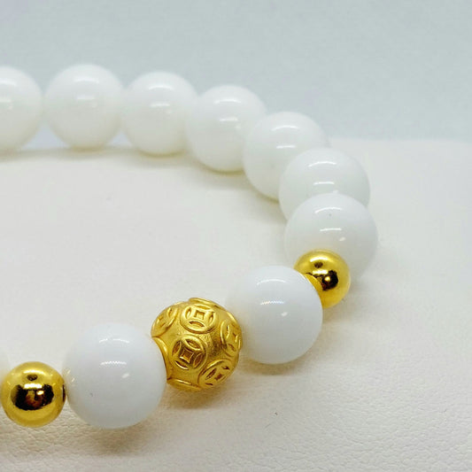 Porcelain with Silver Bead Bracelet in 10mm stones