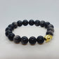 Natural Silver Obsidian Stone Bracelet - Silver Gold Plated Good Fortune Bead -  10mm
