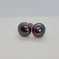 Natural Black Pearl Stud Earrings - 8mm - Sterling Silver