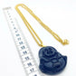 Natural Obsidian Laughing Buddha Pendant - Stainless Steel Gold Plated Chain Necklace