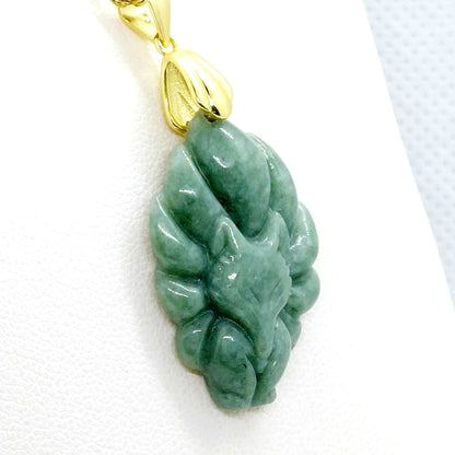 Natural South China Jade Nine Tailed Fox Pendant - Stainless Steel Chain Necklace